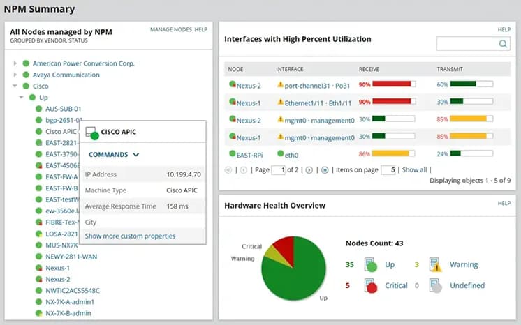 Tela do SolarWinds NPM