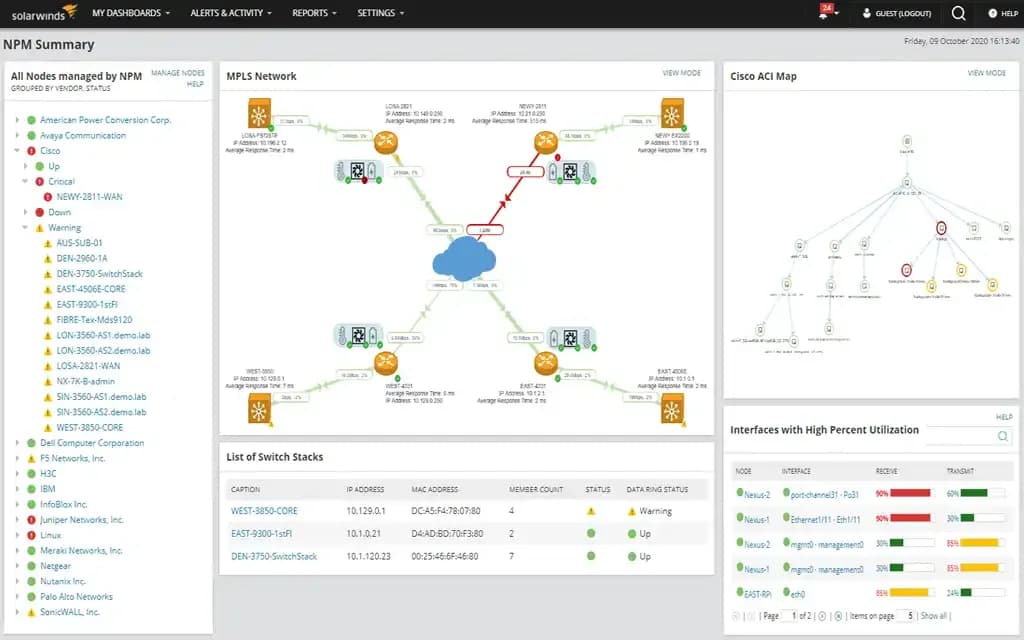Tela do SolarWinds NPM